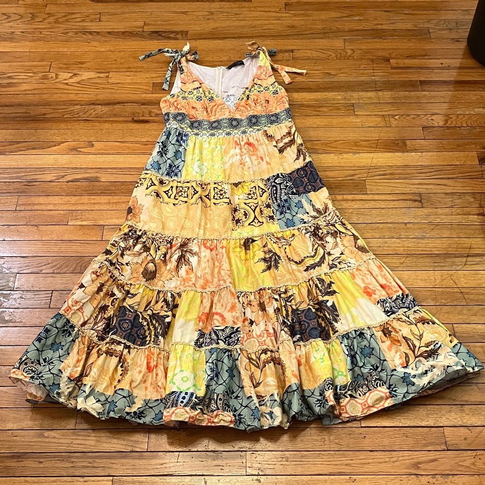 Anthropologie Patchwork Floral Maxi Dress in Yellow, Blue, Cream
